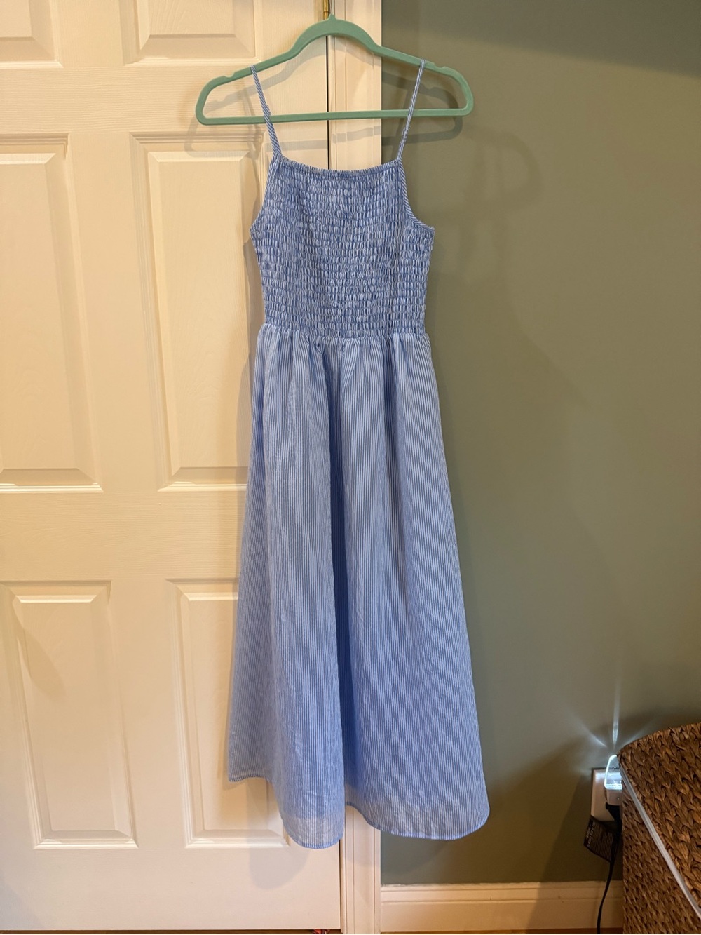 THML Sky Blue Smocked Bodice Spaghetti Strap Girls Dress